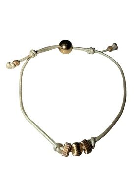 Solid 14kt Gold cracked pearl white leather Slider Bracelet